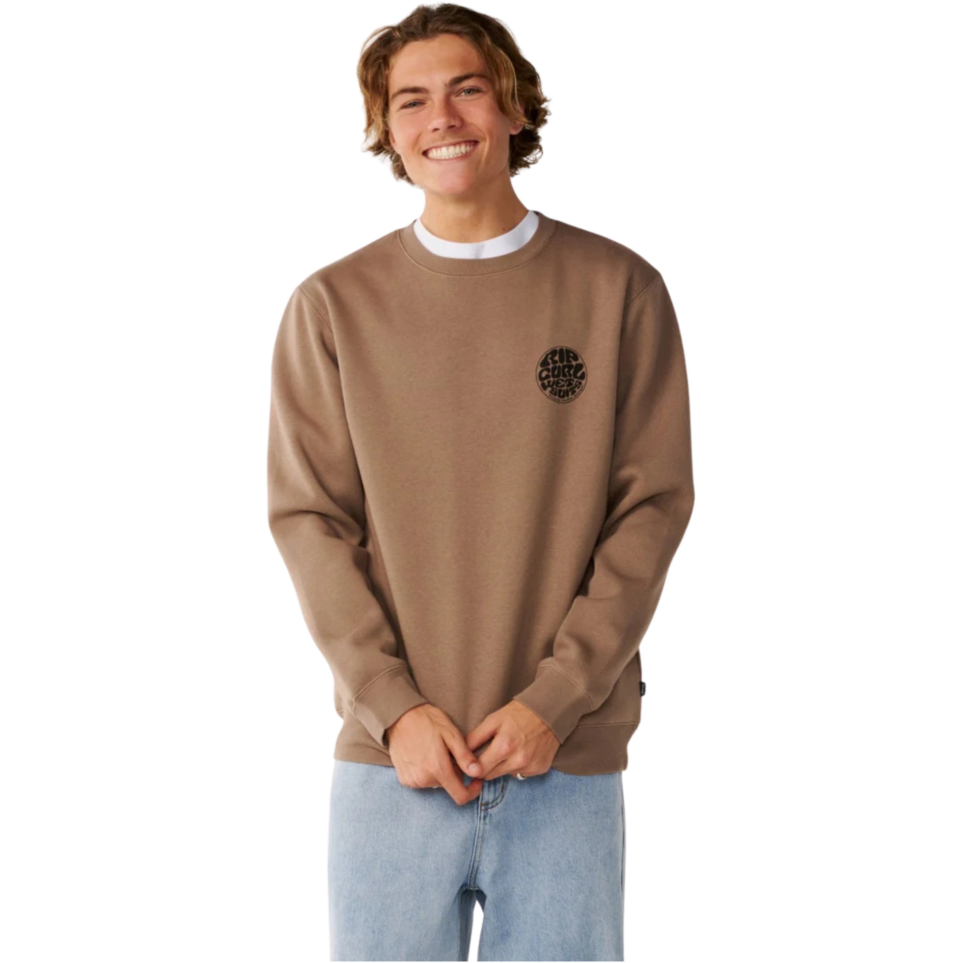 2026 Rip Curl Mens Wettie Icon Crew Sweatshirt CFEHN9 - Walnut